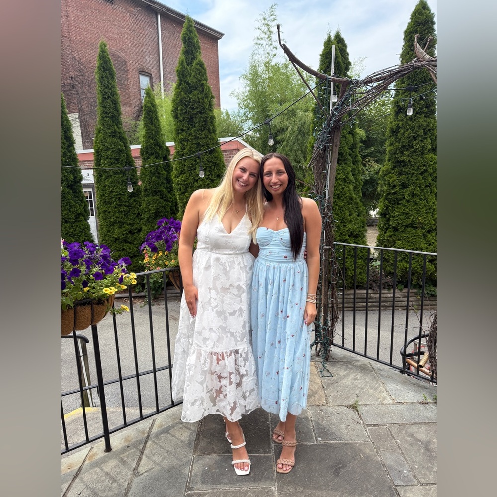 Lulu's Light Blue Strapless Embroidered Tulle Gown